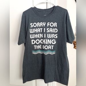 🚤Men's Boating Novelty T-Shirt Gray and White Size L